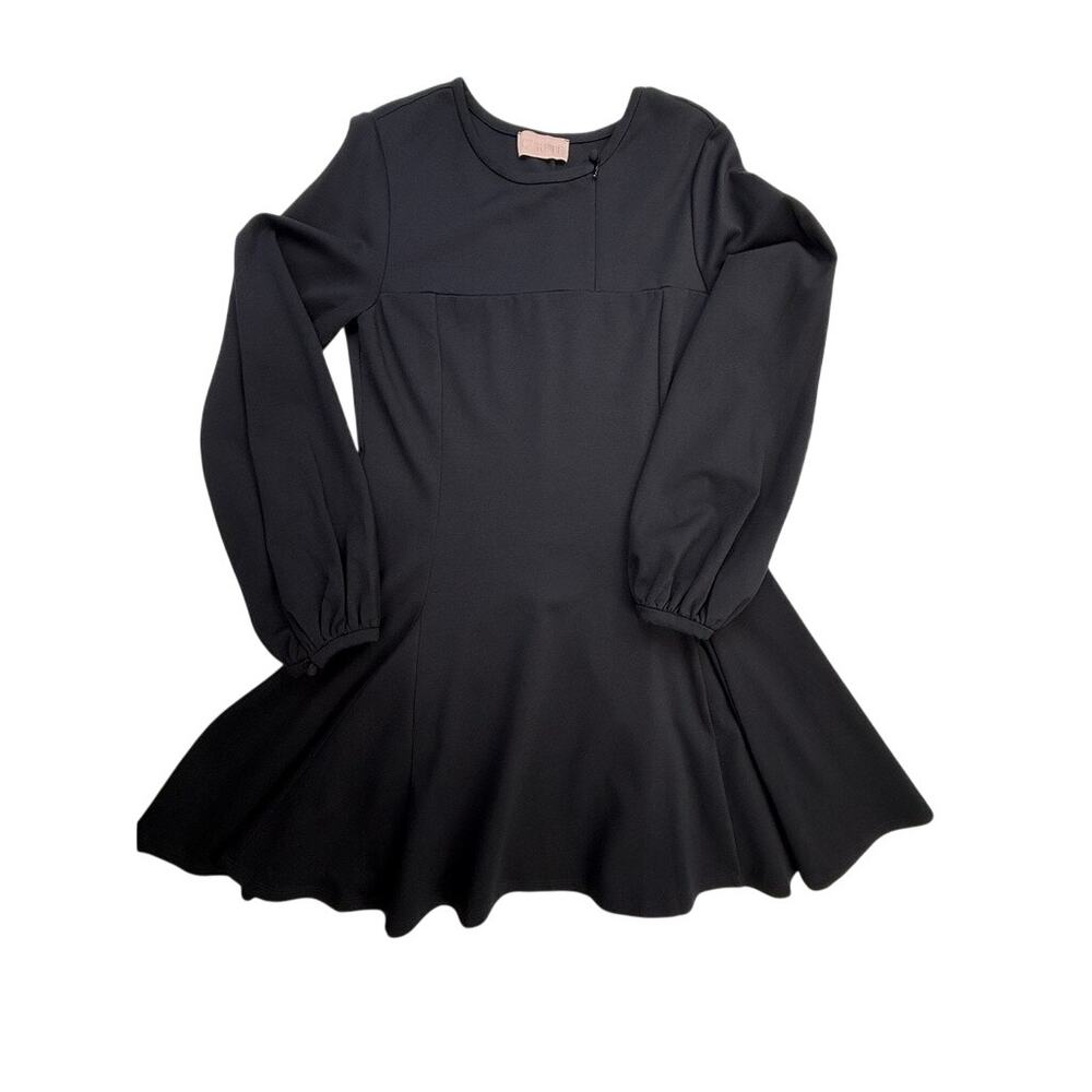 Cureté Black Fit & Flare Ponte Bishop Sleeve Made USA Elegant Dress Size 10